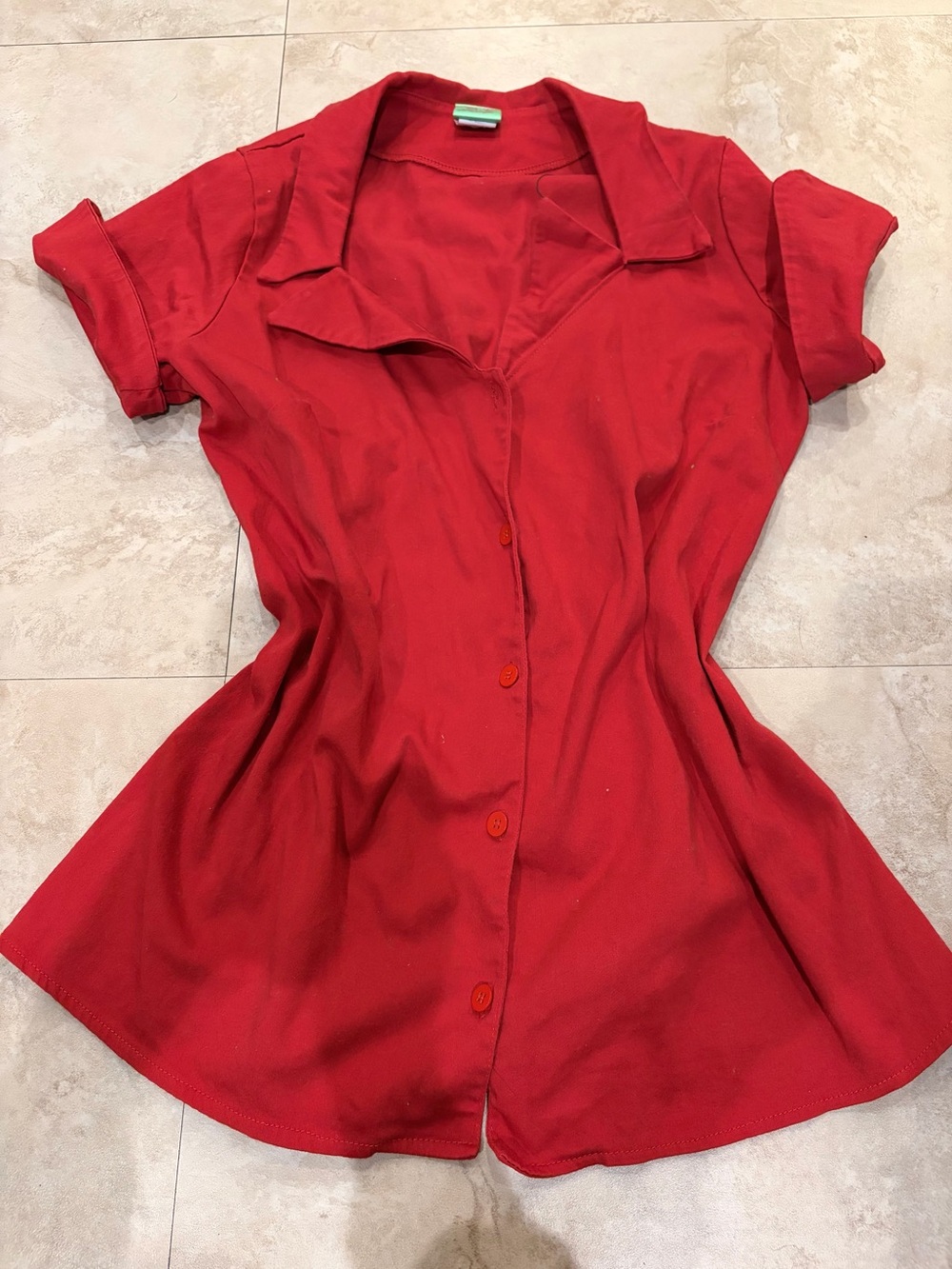 Women's Red Button-Front Short Sleeve Top